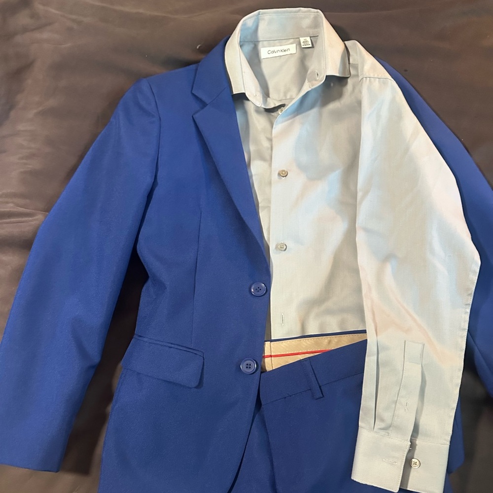 OppoSuits Royal Blue Suit sz12 + lt gray Calvin Klein button down